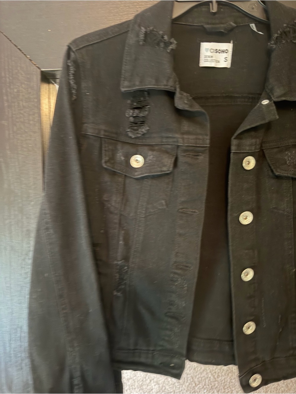 Black Distressed Denim Jacket - Women S NWOT - Picture 3 of 7